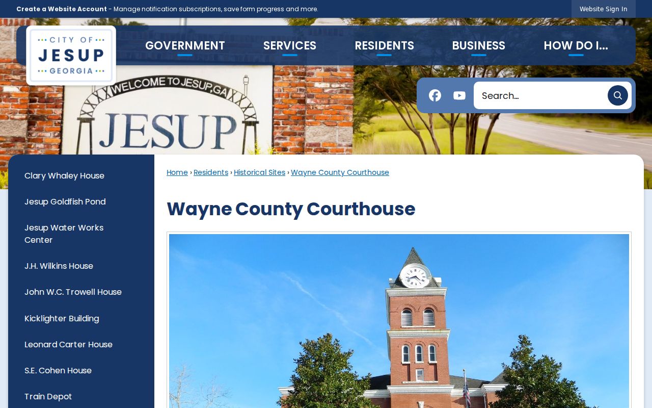 Wayne County criminal history courthouse in Jesup