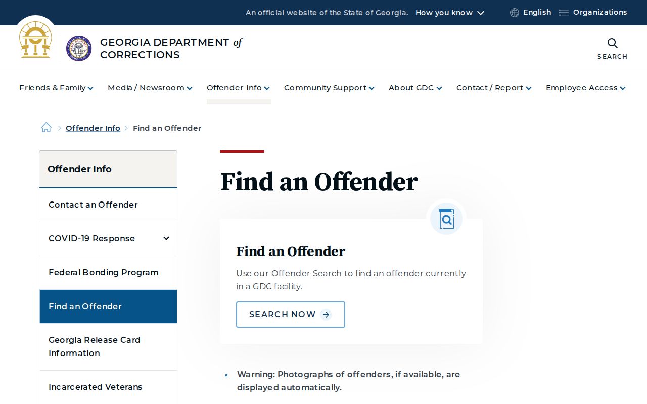 Georgia Department of Corrections offender search gateway