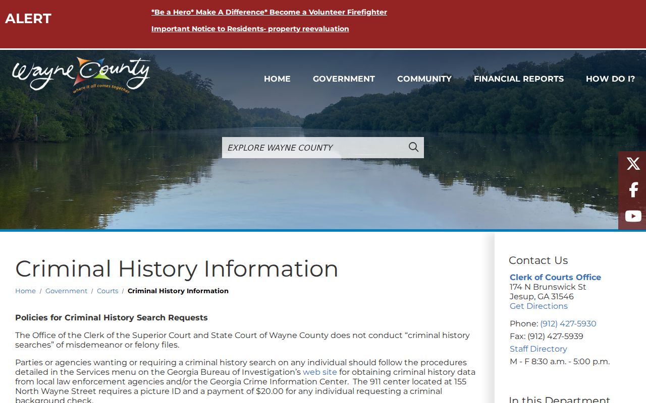 Wayne County criminal history and disposition copy information