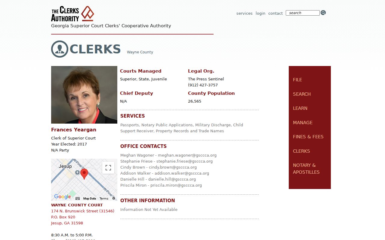 Official Wayne County clerk directory entry
