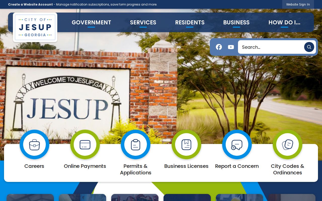 Official City of Jesup website and city service navigation