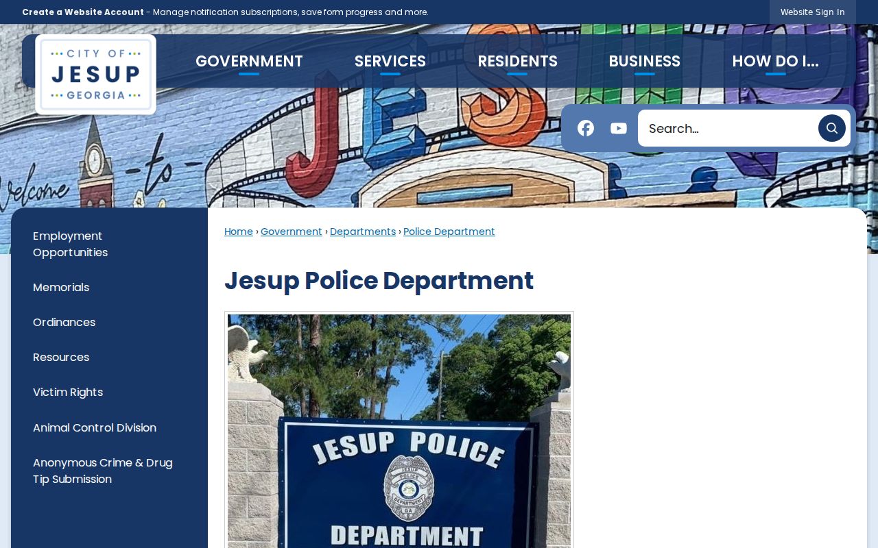 Current official Jesup Police Department webpage