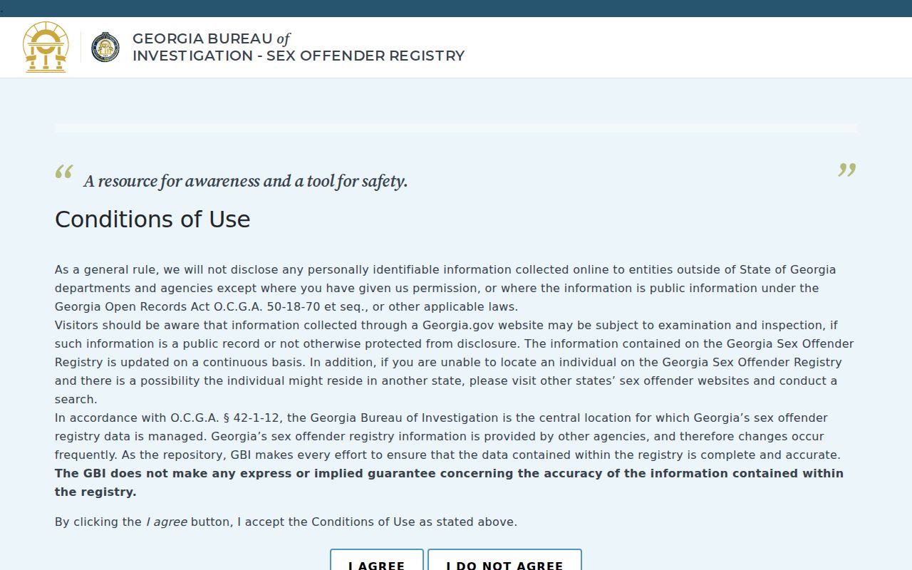 Georgia Sex Offender Registry public search form